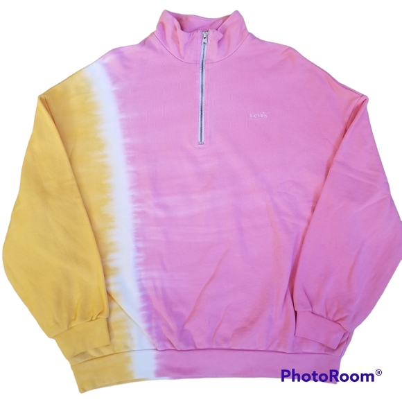 Levi's Yesterday's Sweatshirt | Yellow Pink Tie Dye | 1/4 Zip Up - Picture 1 of 9